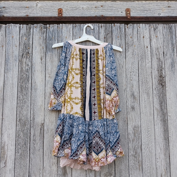 Free People Womens Sz XS Portobello Road Mini Dress Mix Print Cold Shoulder - Picture 5 of 7